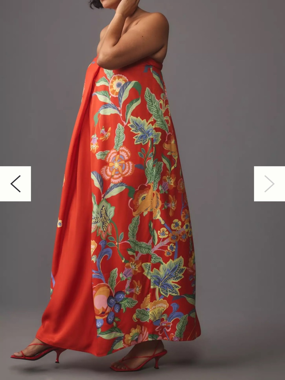 Anthropologie Tropical Floral Pleated Column Dress Red Botanical Maxi 1x